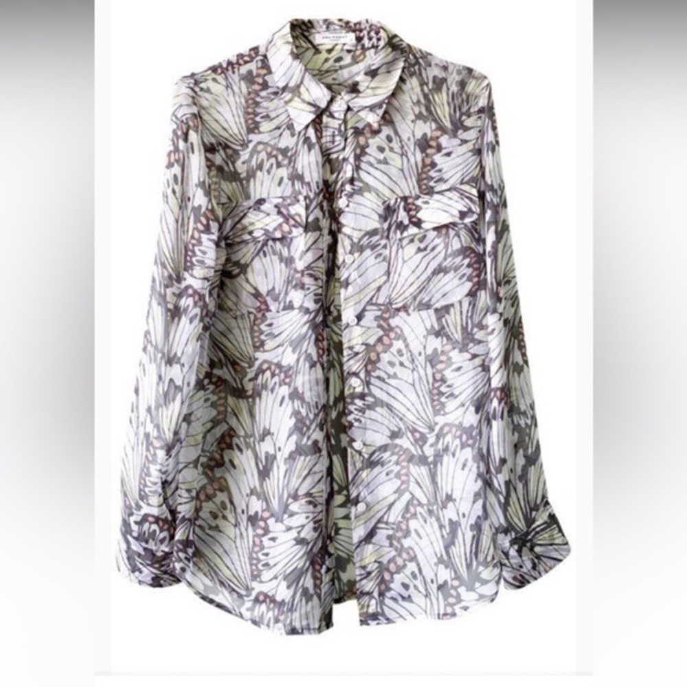 Equipment Monarch Butterfly Wing silk top Blouse Button Up S Blouse - 100 silk